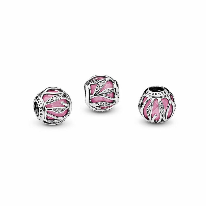 Pandora Nature's Radiance Charm Ireland - Sterling Silver/Pink/Cubic Zirconia/Cubic Zirconia - 46235